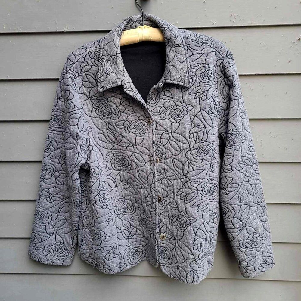 Alfred Dunner Gray Floral Quilted Jacket see measurements